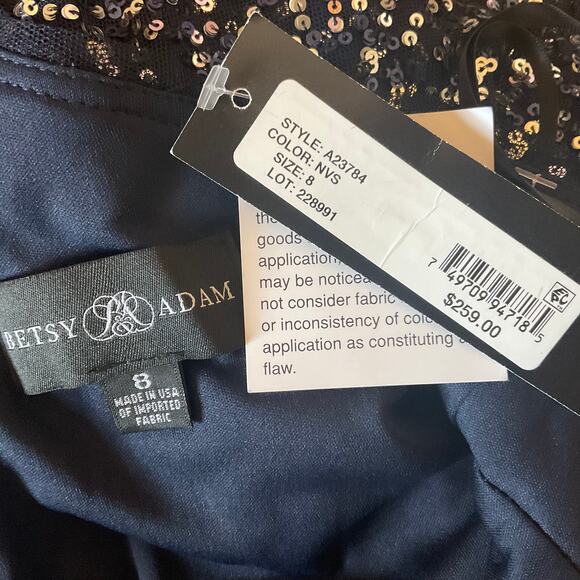 Betsy & Adam Women's Cocktail Dress Size 8 Blue Sequin One Shoulder Midi Sheath - Picture 10 of 14